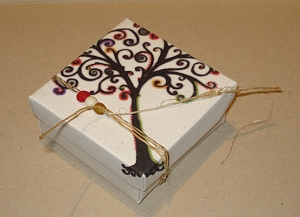 Handmade Hemp Fiber Tree of Life Print Gift Box 3"x3"x1.5"